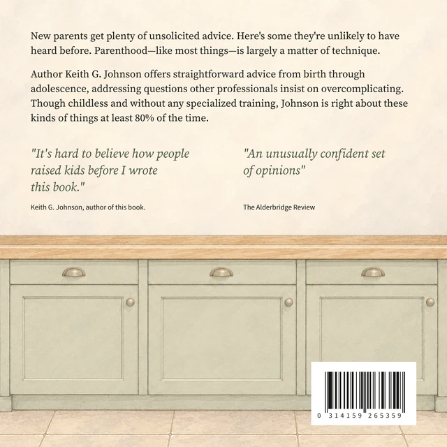 Back cover of the book, with the description, two endorsements and a barcode.